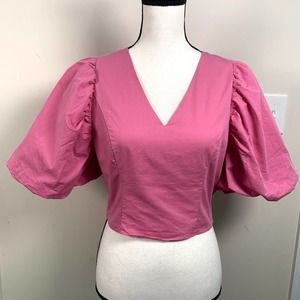 Endless Rose‎ Barbie Core Fuchsia Pink Puff Sleeve Blouse Sz M